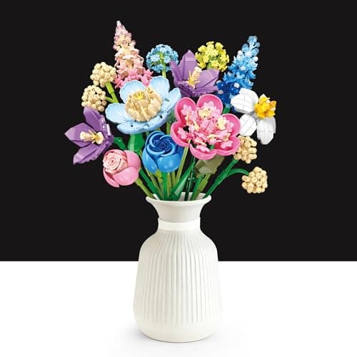 LYNGVA SAIRO Flower Bouquet Building Blocks Set, for Girls & Women, Rose Narcissus Peony Hydrangea Balloon Flower & More, Floral Arrangement for Family Building Time - Image 1