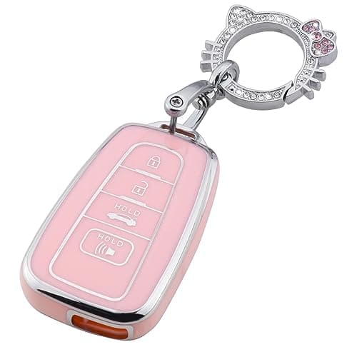Pangpai Pink Key Fob Cover for Toyota, Soft TPU Key Case Protection with Bling Keychain Fit for 2018-2022 Camry RAV4 Highlander Avalon C-HR Prius Corolla GT86 Smart Key Holder - Image 1