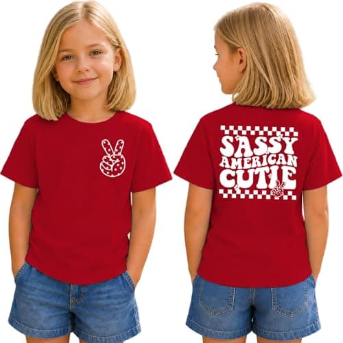 JESANJOY 4th of July Toddler Girl Outfit Sassy American Cutie Graphic Tee Kids Baby Girls Patriotic Summer Clothing(Red,3-4T) - Image 1