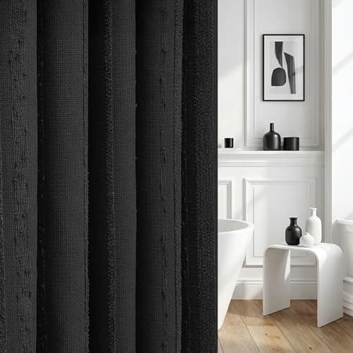 Lameirose Black Shower Curtain Boho, Cotton Blend Waffle Shower Curtains Textured, Fabric Shower Curtain for Bathroom, Hotel, Washable,72 x 72 - Image 1