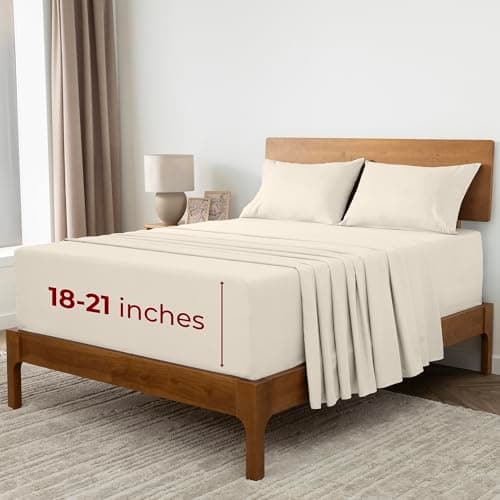 Mellanni Extra Deep Queen Sheets - 4 PC Iconic Collection Bedding - Hotel Luxury, Ultra Soft, Cooling Bed Sheets - Wrinkle, Fade, Stain Resistant (Queen, Golden Ivory) - Image 1