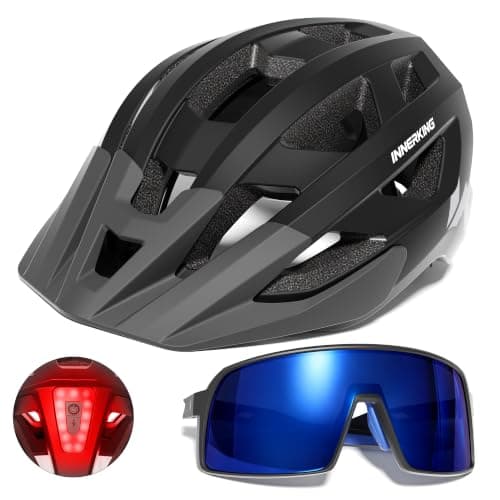 InnerKing Adult Bike Helmet and Cycling Sunglasses Set, Safety Certified Mountain Bicycle Helmet with UV Protection Glasses & Rear Light, Commuting Road Bike Helmet with Visor for Men Women - Image 1