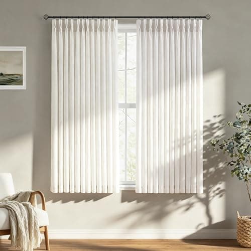 HUEVESSEL Linen Pinch Pleated Curtains 63 Inch Length for Living Room Dining Room Natural Light Beige Birch Light Filtering Privacy Cottage Window Drapes Track System Back Tab Hanging 2 Panels Set - Image 1