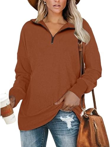 PLMOKEN Plus Size Sweatshirts for Women Casual Long Sleeve Pullover Shirts tunic tops for Leggings(Caramel,XL)