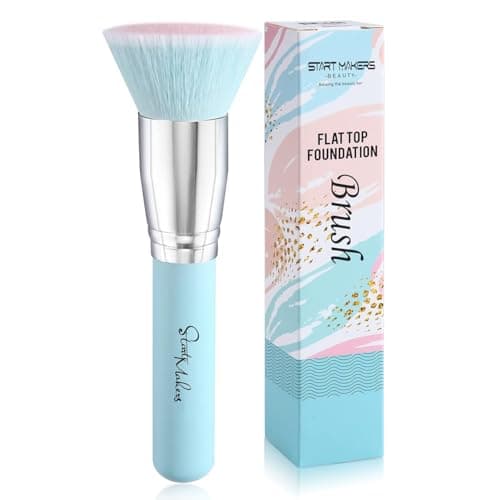 Makeup Brushes Foundation Brush for Liquid Makeup, Flat Top Kabuki Foundation Brush Premium Make up Brushes Liquid Blending Mineral Powder Buffing Stippling Flawless Face Brush Makeup Tools(Blue) - Image 1