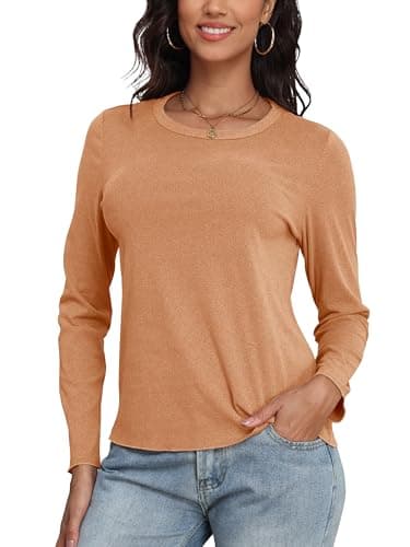 COCOMARTS Womens Long Sleeve Crewneck Knit Basic Tops Loose Casual Shirt 2025 Fall Winter Outdoor Thermal Undershirts Orange XX-Large - Image 1
