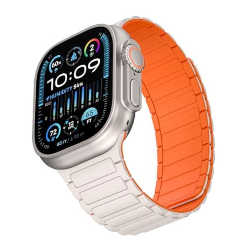 Magnetic Band Compatible with Apple Watch Ultra 3/2/1 Band for Men 49mm 46mm 45mm 44mm 42mm, Silicone Sport Waterproof Loop Strap Magnet Link for iWatch Series SE 11 10 9 8 7 6 5 4 3 2 1