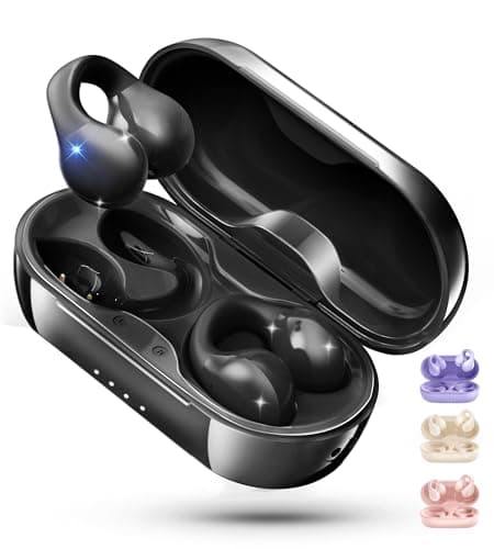 King Lucky i21 Open Ear Clip On Earbuds Wireless Bluetooth Ear Clip Headphones with Mic,Noise Cancelling, Waterproof IPX4,for Small Ears,Perfect for Running,Sports,Glasses Wearers (Black) - Image 1