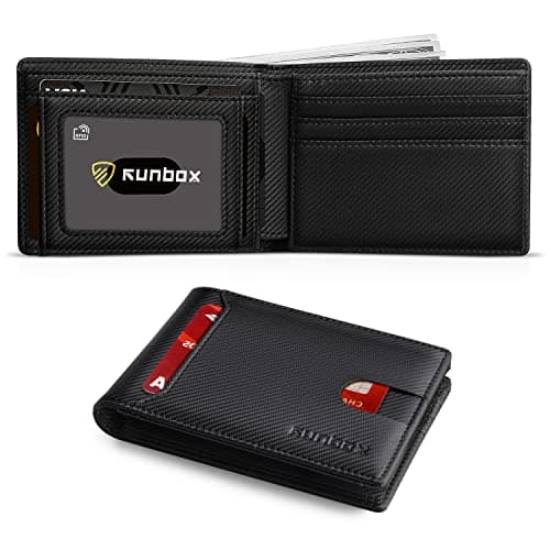 RUNBOX Wallet for Men Slim 11 Credit Card Holder Slots Leather RFID Blocking Small Thin Men's Wallet Bifold Minimalist Front Pocket Large Capacity Gift Box - Image 1