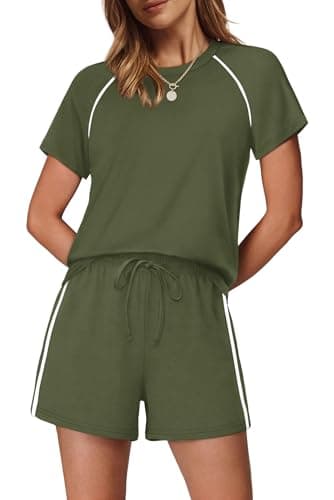 Sampeel 2 Piece Sets for Women Summer Two Piece Outfits 2026 Lounge Sets Matching Set Loungewear Cruise Vacation Resort Wear Petite Beach Vacation Clothes Travel Outfits Army Green S - Image 1