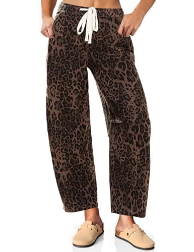 Vetinee Pull On Jeans Barrel Leg Jeans Women Wide Leg Pants Leopard Print Barrel Pants Brown Leopard Small - Image 1