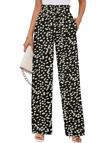 KORSIS Womens Wide Leg Pants Casul Lightweiht Waisted Adjustable Tie Knot Loose Comfy Casual Trousers with Pockets Black Leopard - Image 1