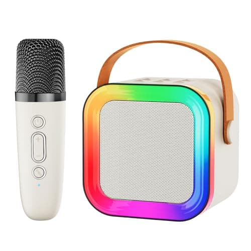 Mini Karaoke Machine Speaker for Kids Adults,Portable Bluetooth with 1-2 Wireless Microphones,Christmas Birthday Gifts Toys Girls Boys Ages 4, 5, 6,7, 8,9,10,11,12+ Years Old Toddler (Off-White -1Mic) - Image 1