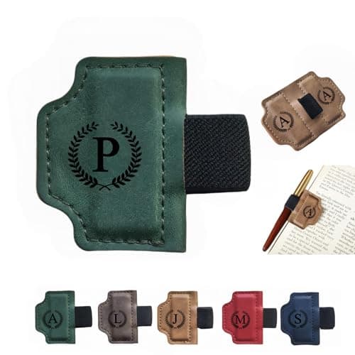 MOTEERLLU Custom Bygonemark Personalized Magnetic Leather Pen Holder Bookmark with Initial for Reading Women, Men, Teacher, Book Lovers Gifts & Accessories(Green,P) - Image 1