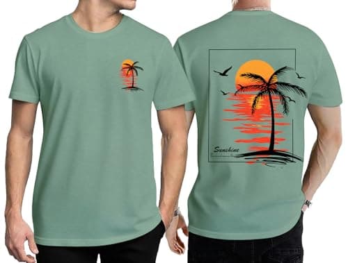 QIXYN Tropical T-Shirt for Men Summer Beach Vacation Shirts Hawaiian Positive Vibes Palm Tree Short Sleeve Vintage Tops Green - Image 1