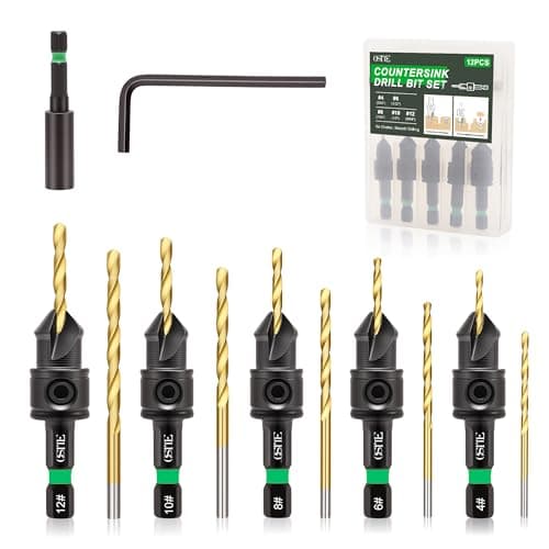 OSTTE 12-PCS Countersink Drill Bit Set, #4#6#8#10#12, 1/4" Hex Shank Counterbore Drill Bits with Magnetic Extension & Hex Key, Adjustable Depth Stop for Wood - Image 1