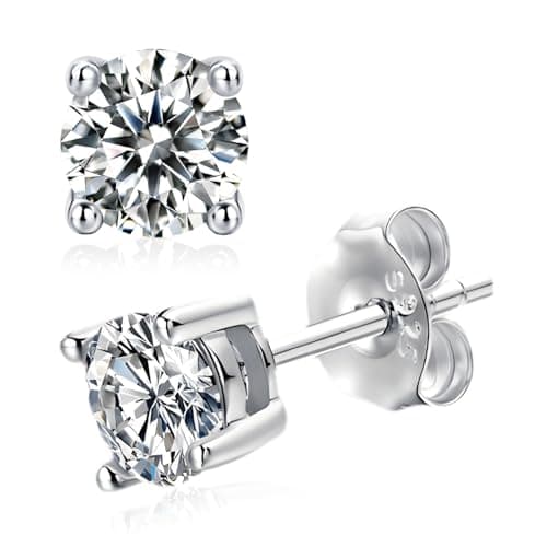 Ve Celestelle Moissanite Stud Earrings, 925 Sterling Silver, 18K White Gold Plated, Round Cut (2 Carat-(1ct*2)-6.5mm) - Image 1