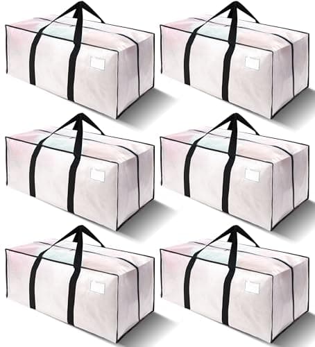 6 Pack Heavy Duty Extra Large Moving Bags W/Backpack Straps - Strong Handles & Zippers, Storage Totes For Space Saving, Fold Flat, Alternative to Box and Bin (40 gal, Semi-Transparent) - Image 1