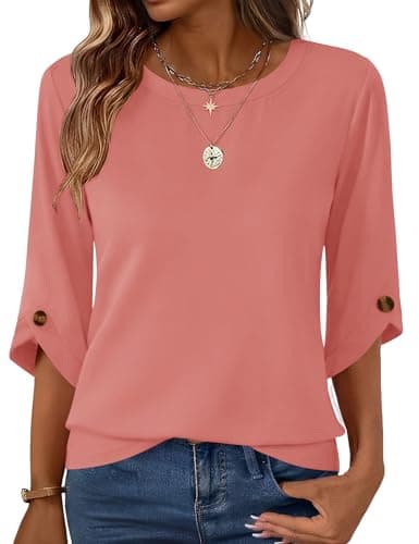 Blingfit Womens Blouses Business Casual 3/4 Length Sleeve Tops Teacher Shirts Going Out Trendy Women's Clothing Pink L - Image 1
