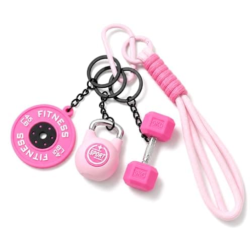 Levesica Dumbbell Keychain set Silicone Gym Keychain with Metal Handle Motivational Girl Gym Accessories Fitness Gifts (pink) - Image 1