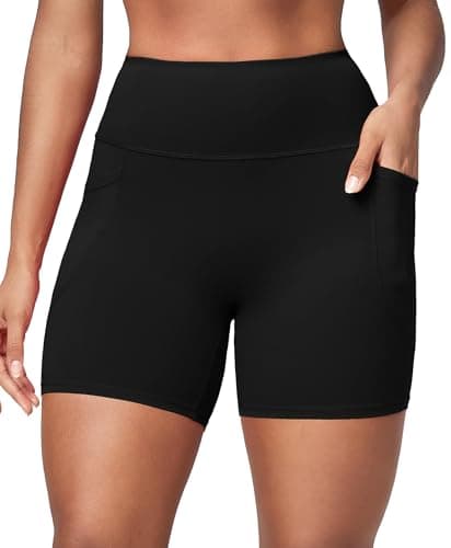 BRXL Womens Biker Shorts with Pockets No Front Seam High Waist Tummy Control Compression Shorts for Workoutl Gym Volleybal Exercise Black X-Small - Image 1