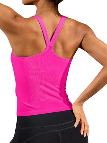ATTRACO Ribflex Yoga Tank Top for Women Athletic Crop Tank Seamless Sports Bra Gym Yoga Tops Hot Pink XL - Image 1