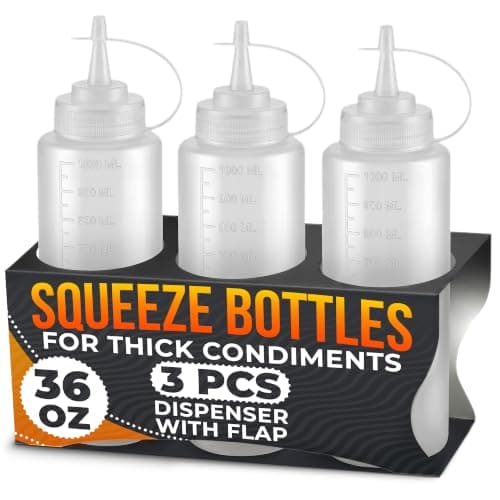 3-Pack Plastic Condiment Squeeze Bottles 36oz – Refillable Squirt Bottles with Narrow Tip, Leak-Resistant | Great for Oil, Sauces, Ketchup, Mayonnaise, Syrup, Dressing, BBQ Stations & Catering Use - Image 1