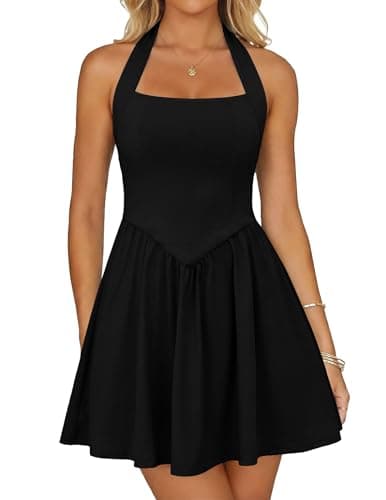 Zelroxa Women's Summer Black Halter Square Neck Sleeveless Mini Short Dress 2026 Cute A-line Flowy Cocktail Party Graduation Dresses Trendy Outfits - Image 1