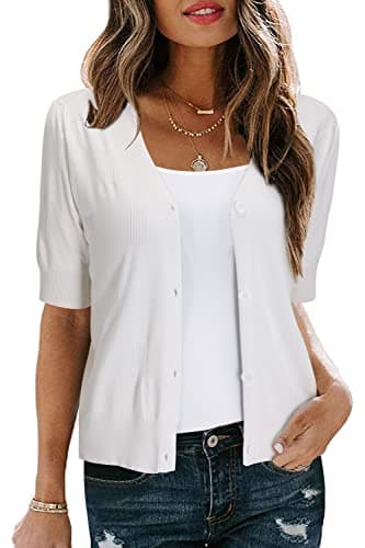 Arach&Cloz Womens Lightweight Short Sleeve Cardigans Spring Summer 2026 Cropped Sweater Bolero Shrugs Casual Dressy Plus Size Cozy Clouds Off White - Image 1