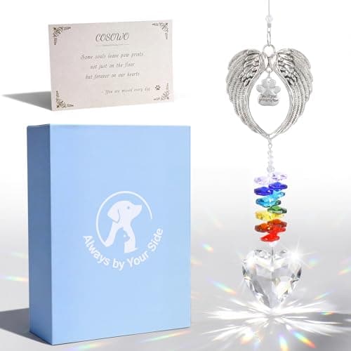 COSOWO Handcrafted Pet Memorial Crystal Ornament Rainbow Prism Sun Catcher with Keepsake Card, Sympathy Gift for Loss of Dog or Cat Paw Designs, Heart