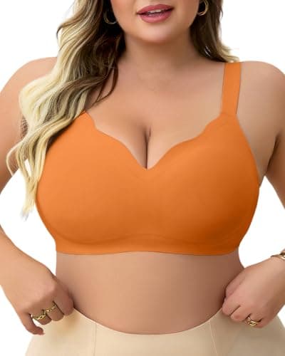 LIIJOO Plus Size Wireless Bra for Women, Full Coverage No Underwire Minimizer Bra, Supportive Lift Everyday Comfort Bra for Sagging Breasts, Wide Straps(Pumpkin Orange, 2XL Plus Size) - Image 1