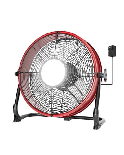 T-SUN 12" Battery Power Floor Fan with 1000LM LED Light, Compatible with Milwaukee Battery, Outdoor Floor Fan Stepless Speed, Cordless Fan Metal High Velocity for Jobsite, Workshop, Garage, Camping - Image 1
