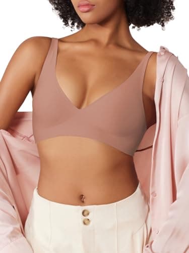 Tarbo Deep-V Neck Bra Padded Seamless Bralettes Fabrics Everyday Basic Sleeping Bras (DustyRose XL) - Image 1