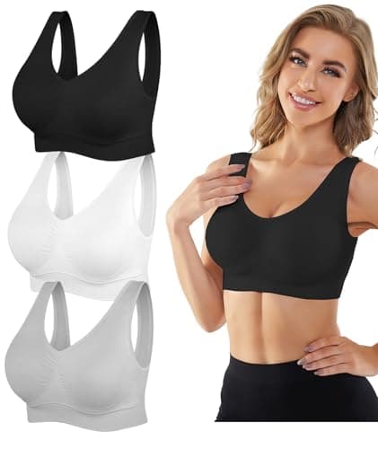 YADIFEN Womens Sports Bras, 3/4/6 Pack Wireless Comfortable Seamless Sleep Yoga Sports Bras for Women with Removable Pads - Image 1