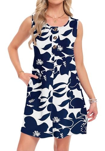 MOLERANI Sundresses for Women Floral Dress Summer Mini Tank Dresses Flowy Swing Loose Sleeveless Short Dress Boho Beach Sundresses Vocation Travel,WT NV B Flower,S - Image 1