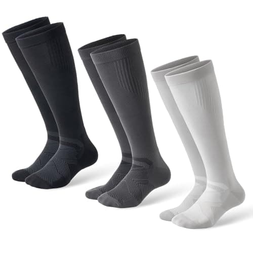 musesox Compression Socks for Women and Men,Knee High 15-20mmHg Graduated Support(3 Pairs) for Nurses,Travel,Black Dark Light Gray,Large - Image 1