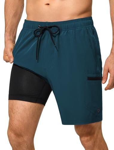 SILKWORLD Swimming Trunks for Men Quick Dry Swim Shorts 2 in 1 Bathing Suit Stretch Beach Shorts, Cobalt Blue, XX-Large - Image 1