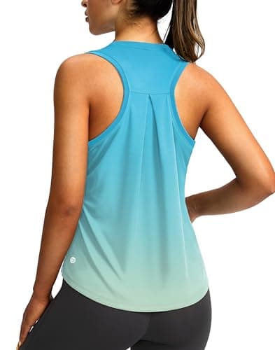 G Gradual Women's Workout Tops Racerback Athletic Tank Tops Sleeveless Loose Fit Yoga Running Gym Shirts for Women (Green/Yellow Gradient,M) - Image 1