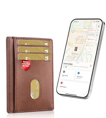 Auskang Gifts for Fathers Day, Men's Wallet with Smart Tracker Works for Find My App, Credit Card Holder Leather Slim Minimalist RFID Blocking Smart Wallet for Men (Brown) - Image 1