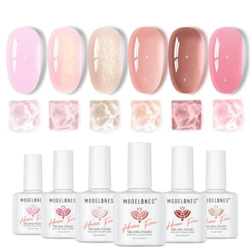 modelones Jelly Gel Nail Polish 6 Colors Hema Free Transparent Jelly Milky Pink Sheer Pink Neutral Nude Gel Polish Nail Soak off Nail Polish French Nail Art Manicure DIY Home Salon Gift Women - Image 1