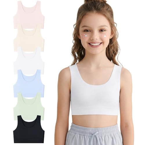 DRMYDRM Training Bras for Girls Soft 6-12 Teen Girls Sports Bra Seamless Bralettes No Pads First Bra Multipack Longline Crop (US, Alpha, X-Large, Regular, 6-Pack) - Image 1