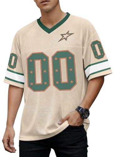 Jersey Shirts for Men Oversized Number Graphic Tees V Neck Y2k Jersey Vintage Streetwear Short Sleeves Tops Apricot - Image 1