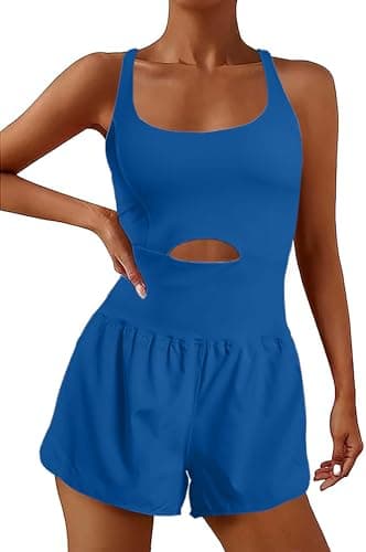 YOAKUKA Womens Workout Rompers Running Outfits Padded Bra Tennis Exercise Jumpsuits Gym Clothes - Image 1