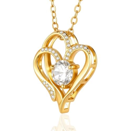 Caelishel Dainty Double Heart Pendant Necklace, 14K Gold Plated Cubic Zirconia Adjustable Collarbone Chain, Elegant Minimalist for Women(Gold) - Image 1