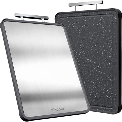 Kikcoin 17"×11" 304 Stainless Steel Cutting Boards for Kitchen, Dishwasher Safe Food Grade PP Double Sided Cutting Board, Extra Large Non-Toxic Chopping Board for Meat, Cheese & Charcuterie, Black - Image 1