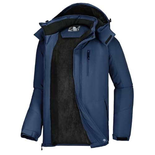 CAMELSPORTS Mens Winter Jacket Waterproof Warm Snow Ski Jackets Faux Fur Fleece Rain Coats with Removable Hood