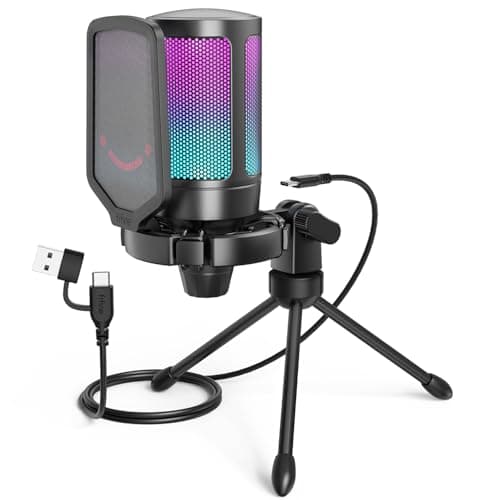 FIFINE Gaming USB Microphone for PC PS5, Condenser Mic with Quick Mute, RGB Indicator, Tripod Stand, Pop Filter, Shock Mount, Gain Control for Streaming Discord Twitch Podcasts Videos- AmpliGame - Image 1