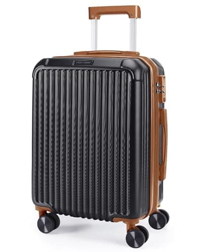 LIGHT FLIGHT Carry On Luggage 22x14x9 Airline Approved, Durable Hard Shell Carry On Suitcases with Wheels, Expandable Hardside Lightweight Travel Luggage with TSA Lock, Black and brown - Image 1