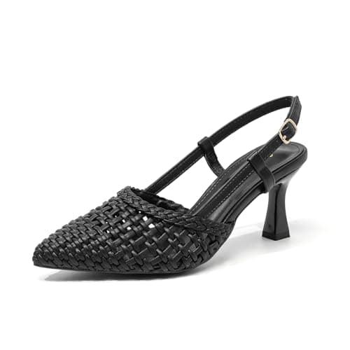 Amoji Womens Pointed Closed Toe Pumps Kitten Heels Slingback Women Dress Party Wedding FZ342 Black 5 women