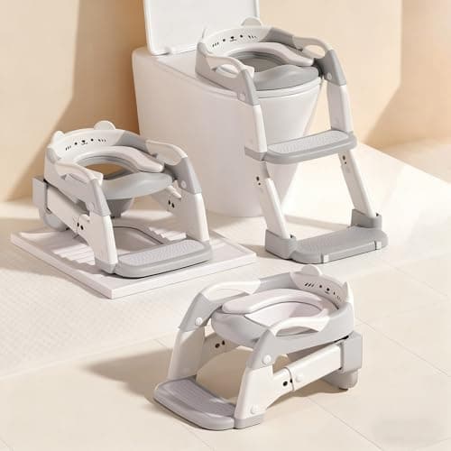 Potty Training Seat, Upgrade Toddler Toilet Seat for Kids Boys Girls, 3 in 1 Potty Training Toilet with Step Stool Ladder-Non Slip Foldable (Gray+White) - Image 1